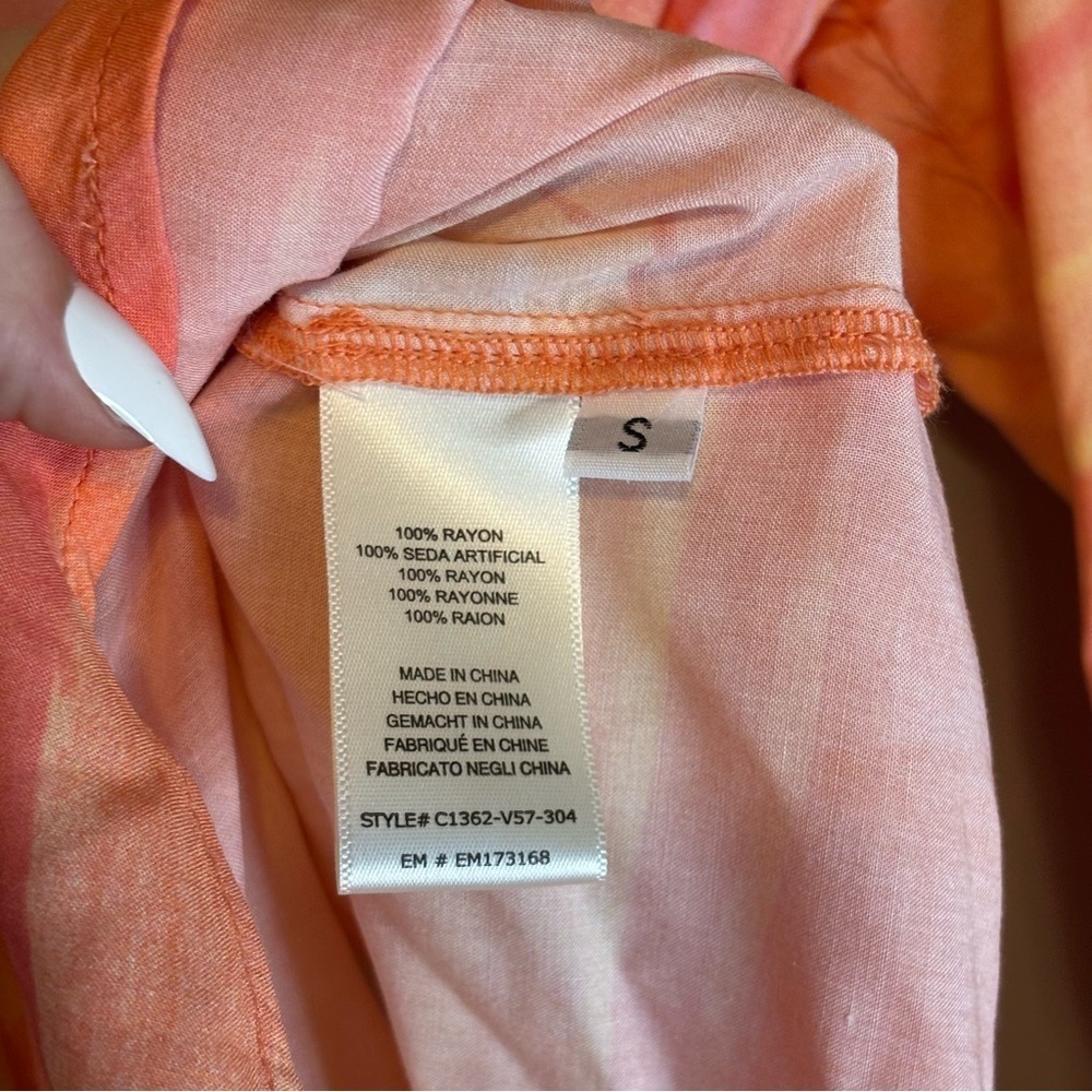 Cloth & Stone Anthropologie Small Orange Stripe Printed Button Down Shirt - Picture 6 of 6